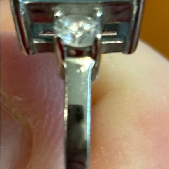Emerald cut and round blue and clear cz ring, size 5 - Picture 2 of 4